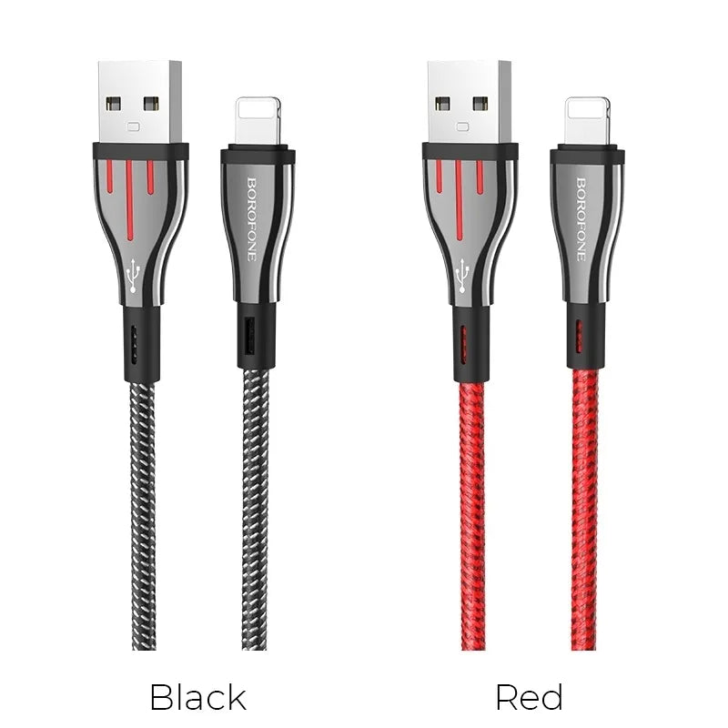 Borofone Highway – 1,2 m USB į Lightning jungties laidas (juodas / raudonas)