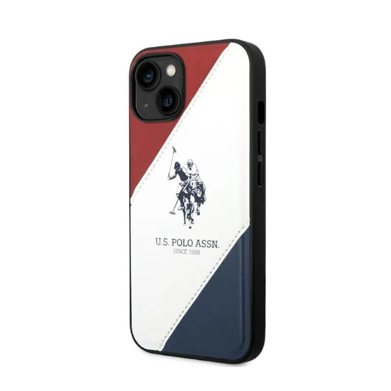 US Polo Assn Tricolor Embossed - Dėklas, skirtas iPhone 14 (baltas)