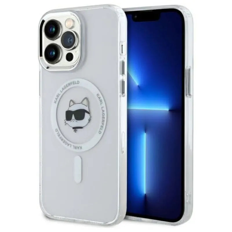 Karl Lagerfeld IML Metal Choupette Head MagSafe – dėklas iPhone 13 Pro Max (baltas)
