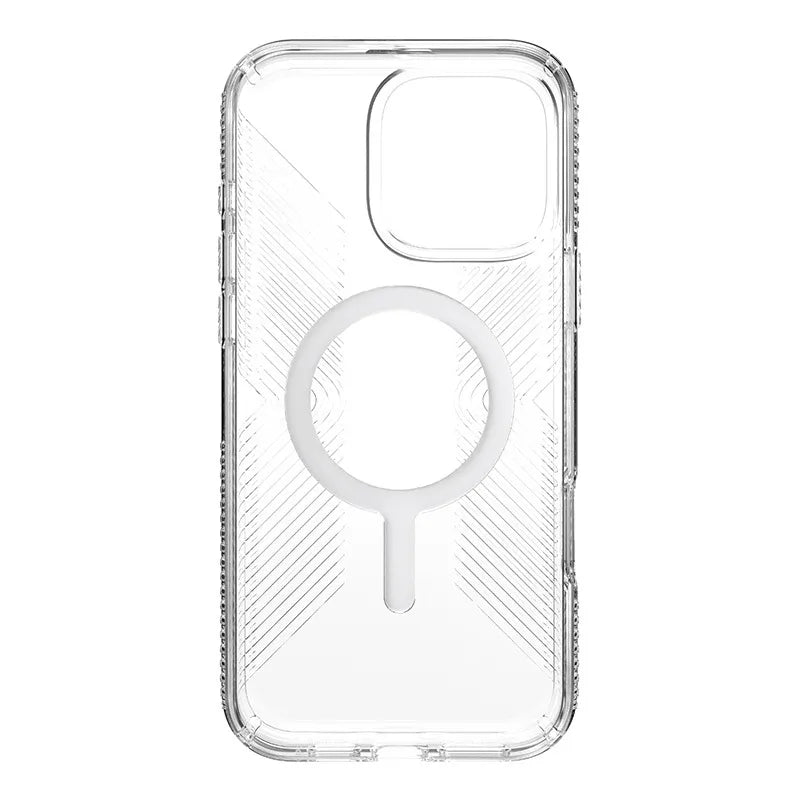 Speck Presidio Perfect-Clear Grip MagSafe – dėklas iPhone 16 Pro Max (skaidrus / chromuota apdaila / Serene Silver)