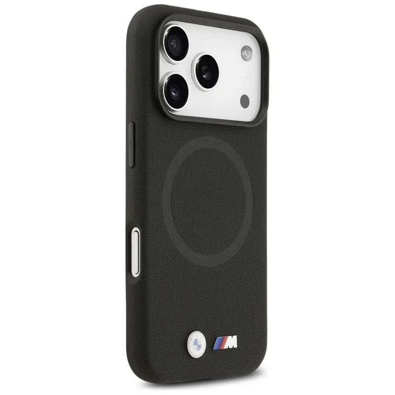 BMW M FW Metal Logo MagSafe – Dėklas iPhone 17 Pro (juodas)