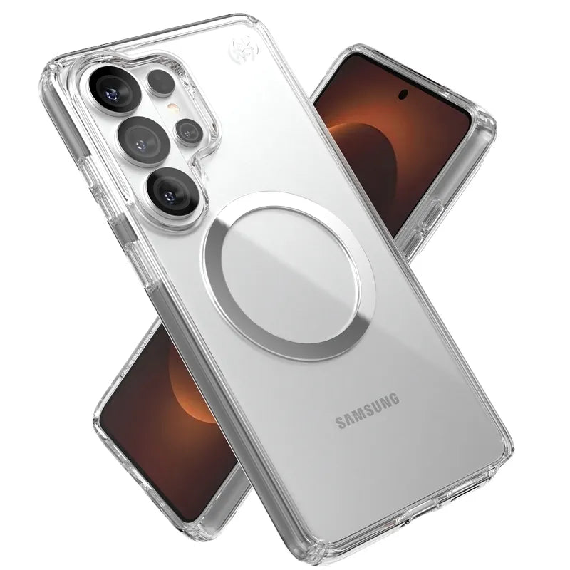 Speck Presidio Perfect-Clear Magnet – dėklas Samsung Galaxy S26 Ultra MagSafe (skaidrus/sidabrinis)