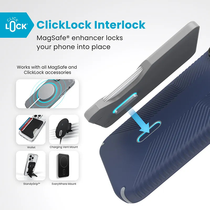 Speck Presidio2 Grip ClickLock & MagSafe – dėklas iPhone 16 Pro Max (Coastal Blue / Dust Gray / White)