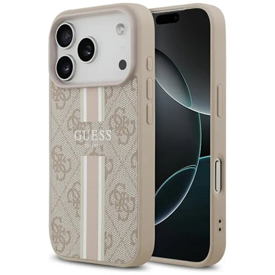 „Guess 4G Printed Stripes MagSafe“ – dėklas „iPhone 17 Pro“ (rožinis)