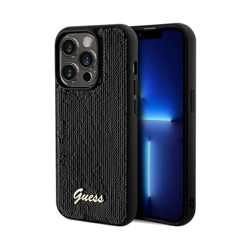 Guess Sequin Script Metal - dėklas iPhone 14 Pro Max (juodas)