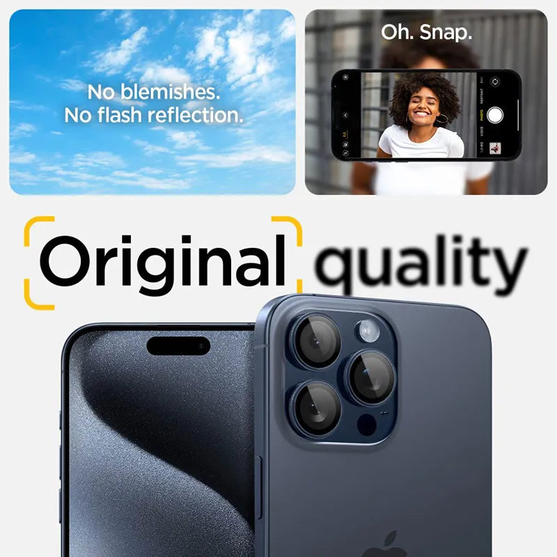 Spigen Optik Pro GLAS.TR EZ Fit kameros apsauga 2 vnt. – Apsauginis stiklas fotoaparato objektyvui, skirtas iPhone 15 Pro / iPhone 15 Pro Max / iPhone 14 Pro / iPhone 14 Pro Max (2 vnt.)