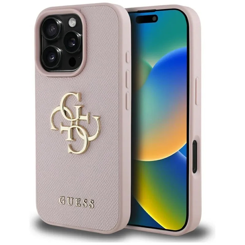 Guess Grained Big 4G Logo Small Classic Logo – dėklas iPhone 16 Pro (rožinis)