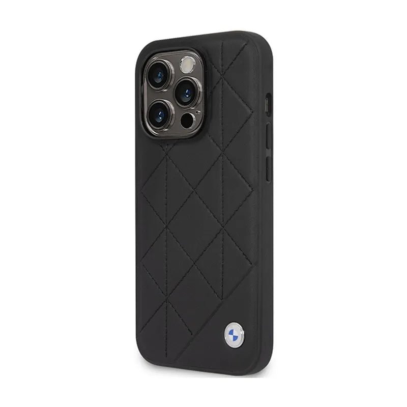 BMW Leather Quilted dėklas, skirtas iPhone 14 Pro (juodas)