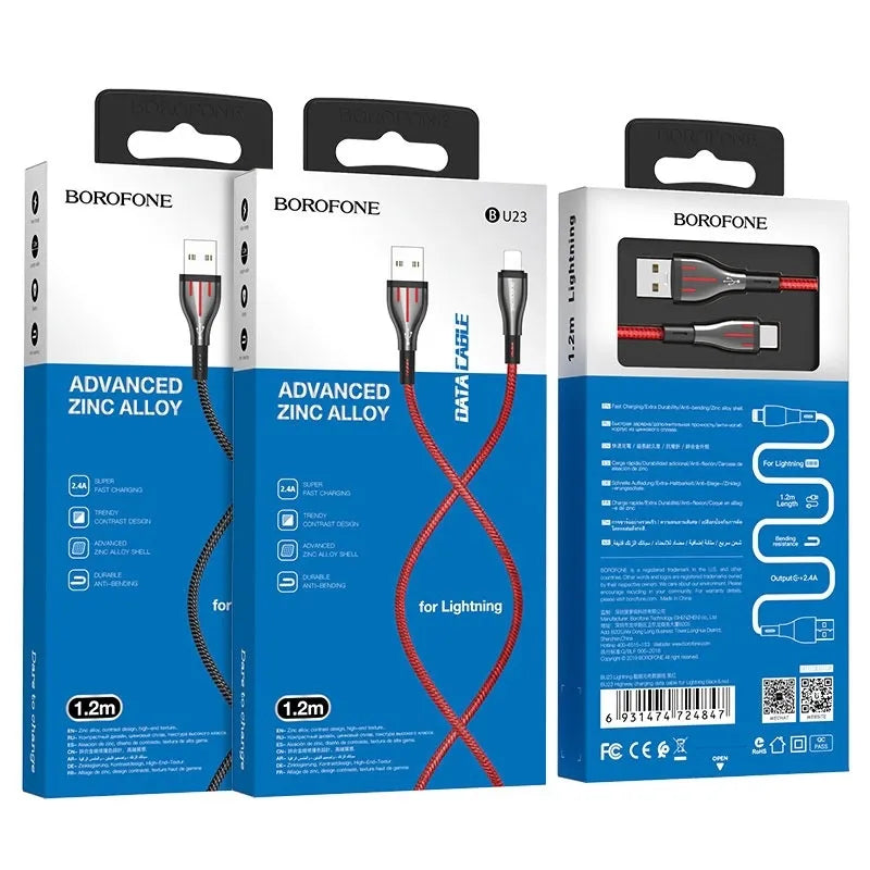 Borofone Highway – 1,2 m USB į Lightning jungties laidas (juodas / raudonas)