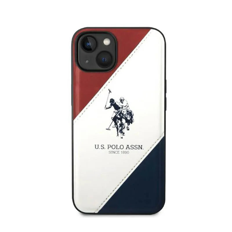 US Polo Assn Tricolor Embossed - Dėklas, skirtas iPhone 14 (baltas)