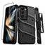 ZIZO BOLT serija – šarvuotas dėklas Samsung Galaxy S23 su 9H ekrano stiklu + laikiklis su stovu (juodas)