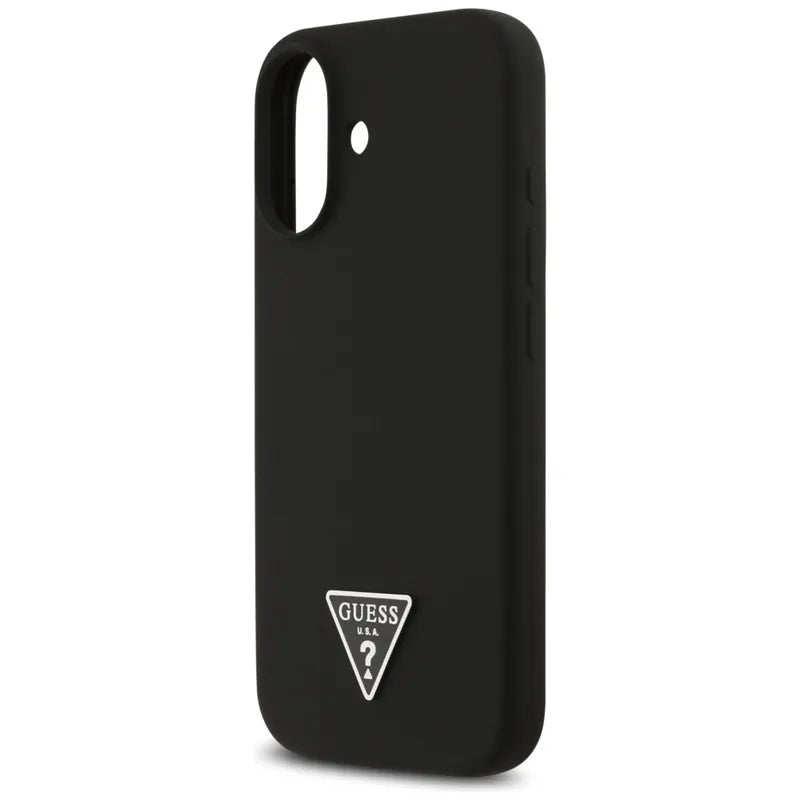 Guess Silicone Triangle Logo MagSafe – dėklas iPhone 17 (juodas)