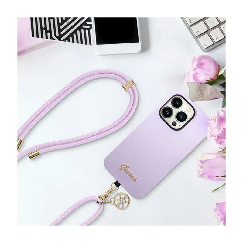 Guess CBDY Cord Nylon 4G Metal Charm - Universalus telefono dirželis (alyvinės spalvos)