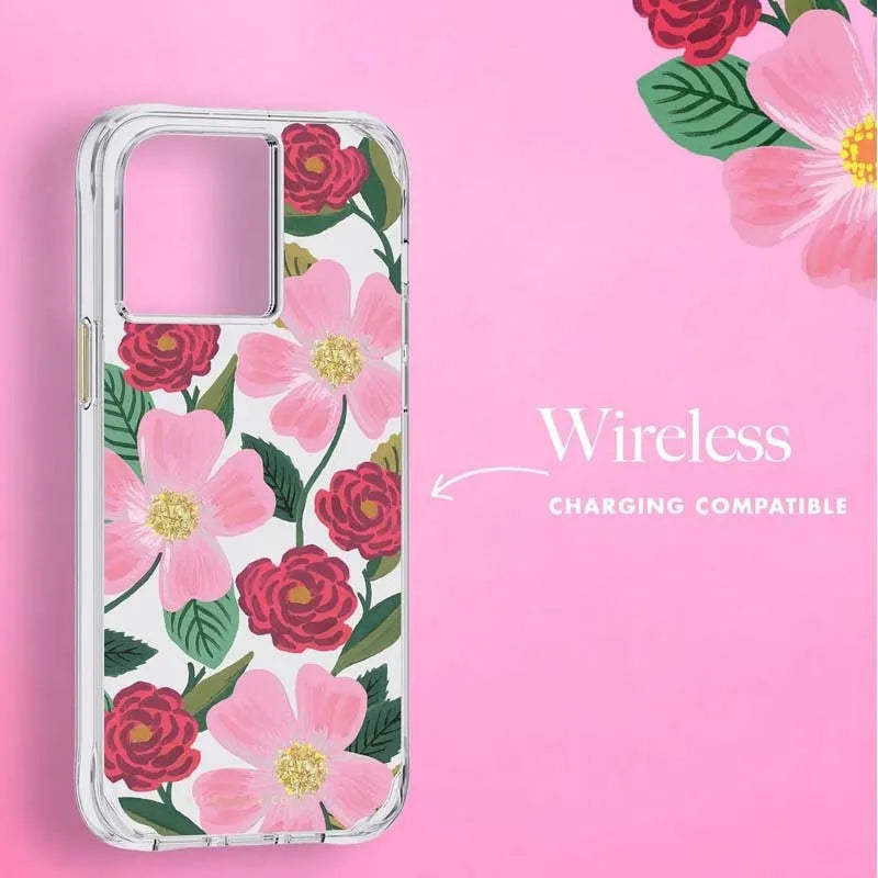 Rifle Paper Clear - Auksu dekoruotas dėklas iPhone 14 Pro Max (Rose Garden)