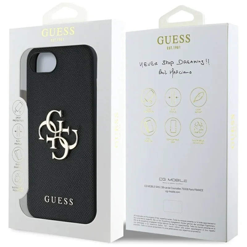 Guess Grained Big 4G Logo Small Classic Logo – dėklas iPhone 16e (juodas)