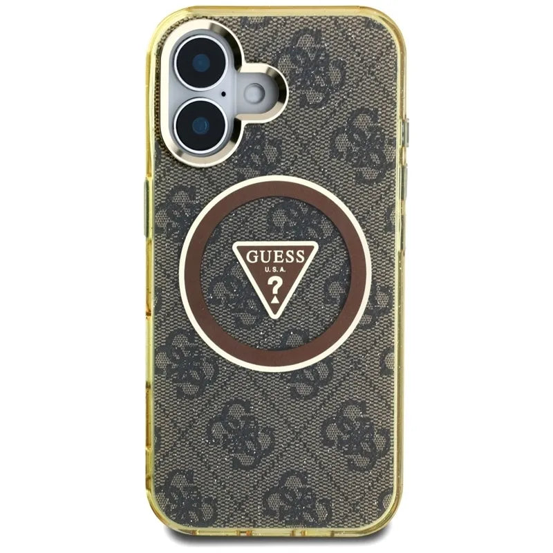 Guess IML Metal Glitter 4G Circle Triangle MagSafe – Dėklas iPhone 16 (rudas)