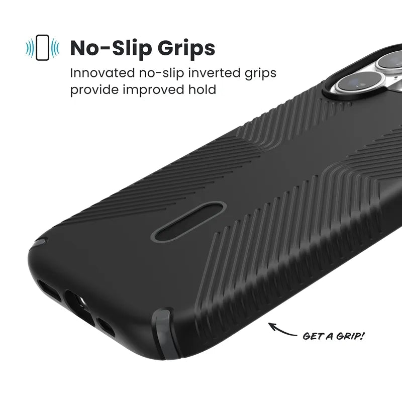 Speck Presidio2 Grip ClickLock & MagSafe – iPhone 17 dėklas (juodas / pilkas / baltas)
