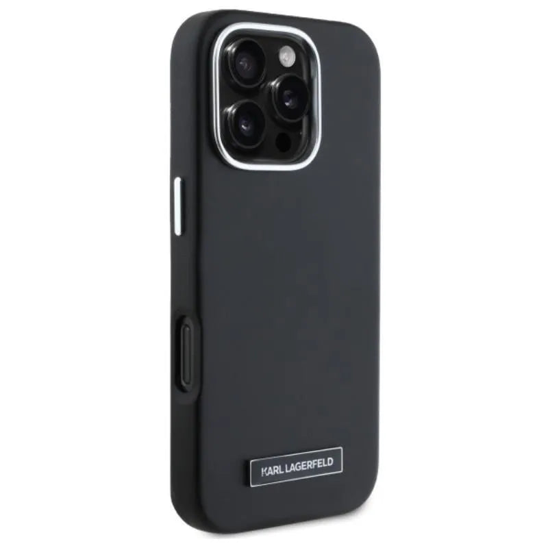 Karl Lagerfeld FW Metal Plate MagSafe - dėklas iPhone 16 Pro (juodas)