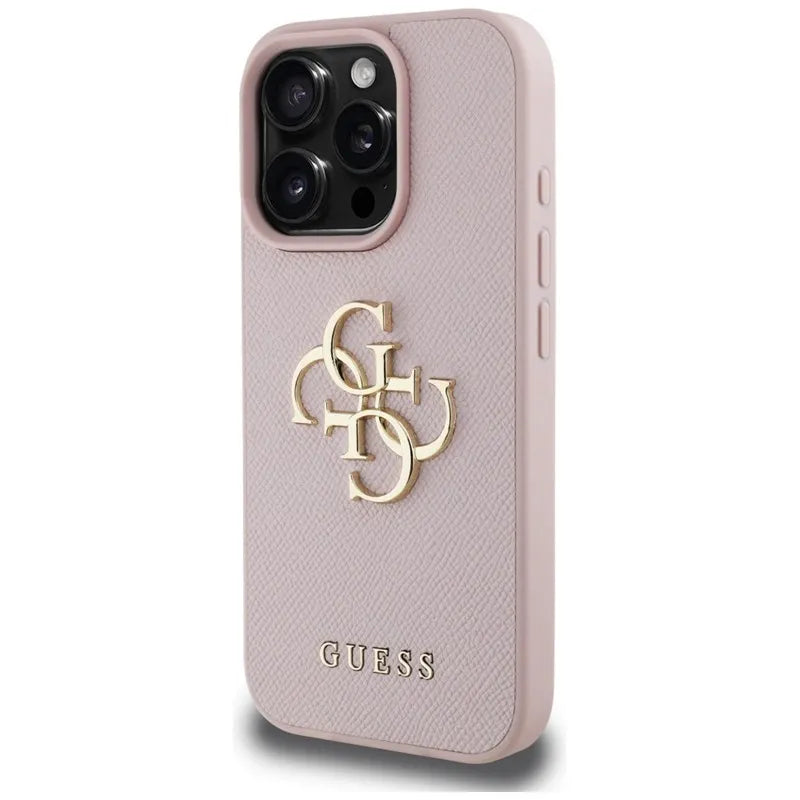 Guess Grained Big 4G Logo Small Classic Logo – dėklas iPhone 16 Pro (rožinis)