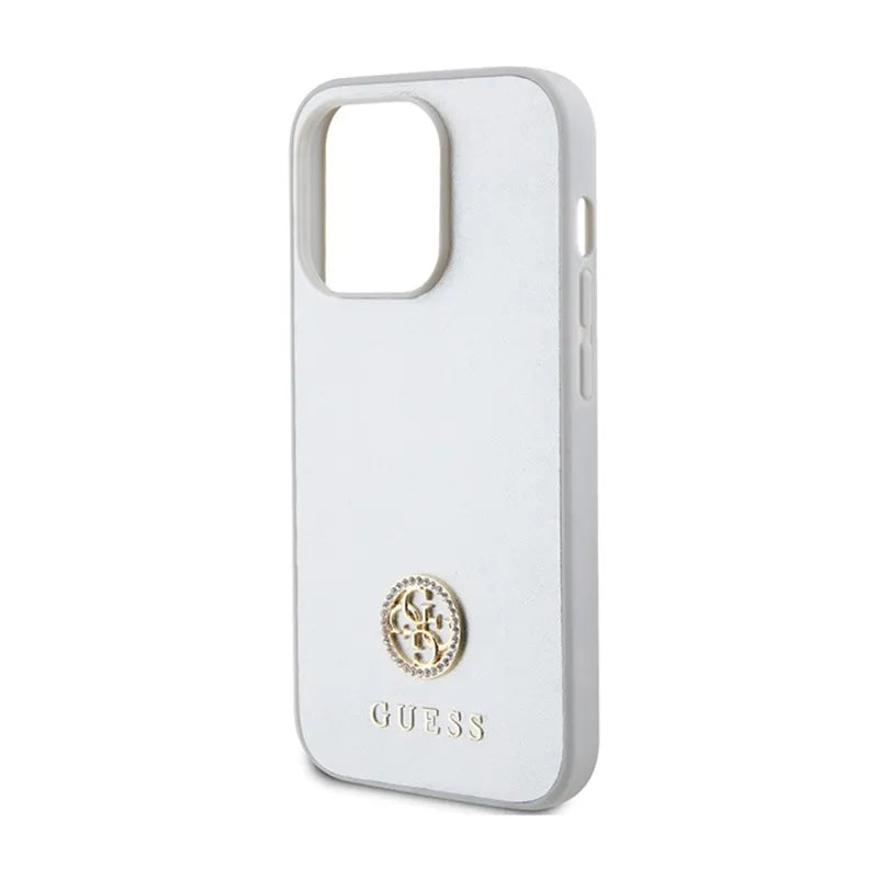 Guess 4G Strass Metal Logo - dėklas iPhone 15 Pro (sidabrinis)
