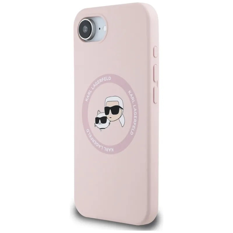 Karl Lagerfeld Silicone Karl & Choupette Heads MagSafe – Dėklas iPhone 16e (rožinis)