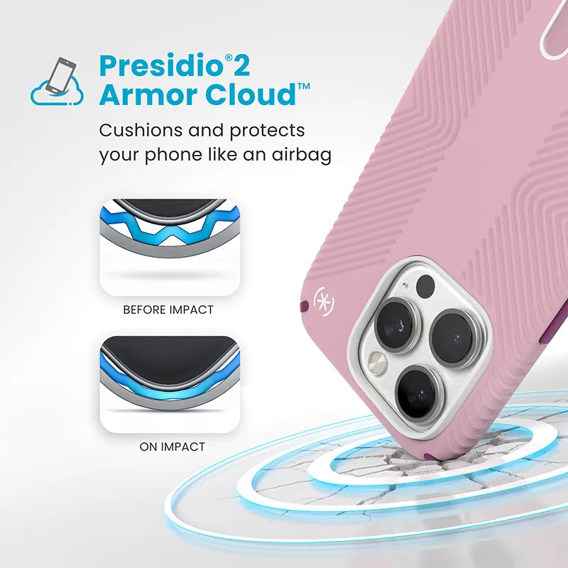 Speck Presidio2 Grip ClickLock & MagSafe – dėklas iPhone 16 Pro (Wednesday Pink / Boysenberry Purple / White)
