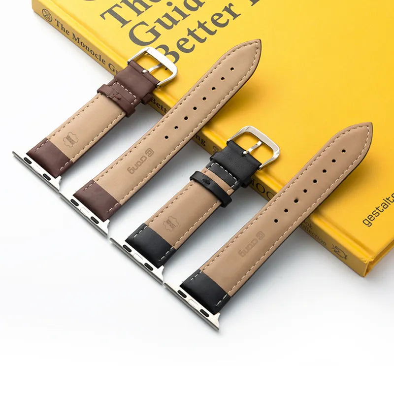 Crong Noble Band - natūralios odos dirželis Apple Watch 44/45/46/49 mm (juodas)