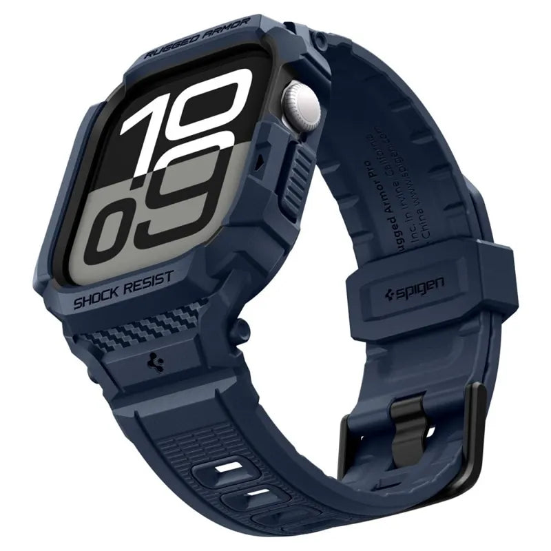 Spigen Rugged Armor Pro V2 – Apyrankė su dėklu, skirta Apple Watch 10/11 42mm (tamsiai mėlyna)
