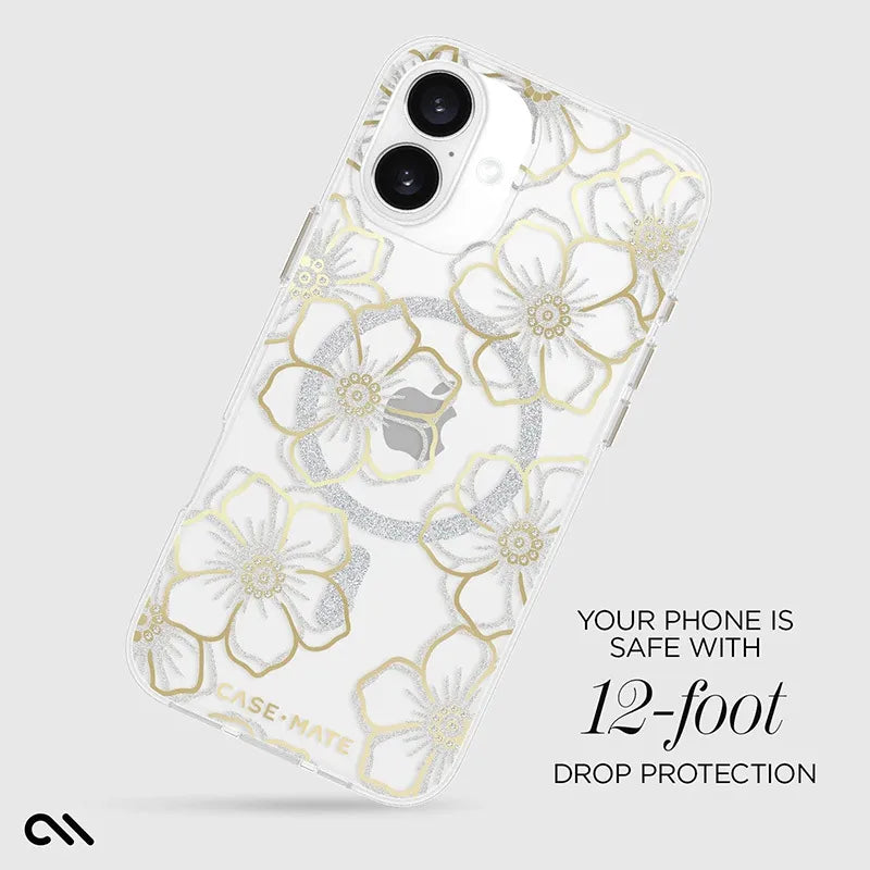 Case-Mate Floral Gems MagSafe – dėklas „iPhone 16 Plus“ (auksinis)