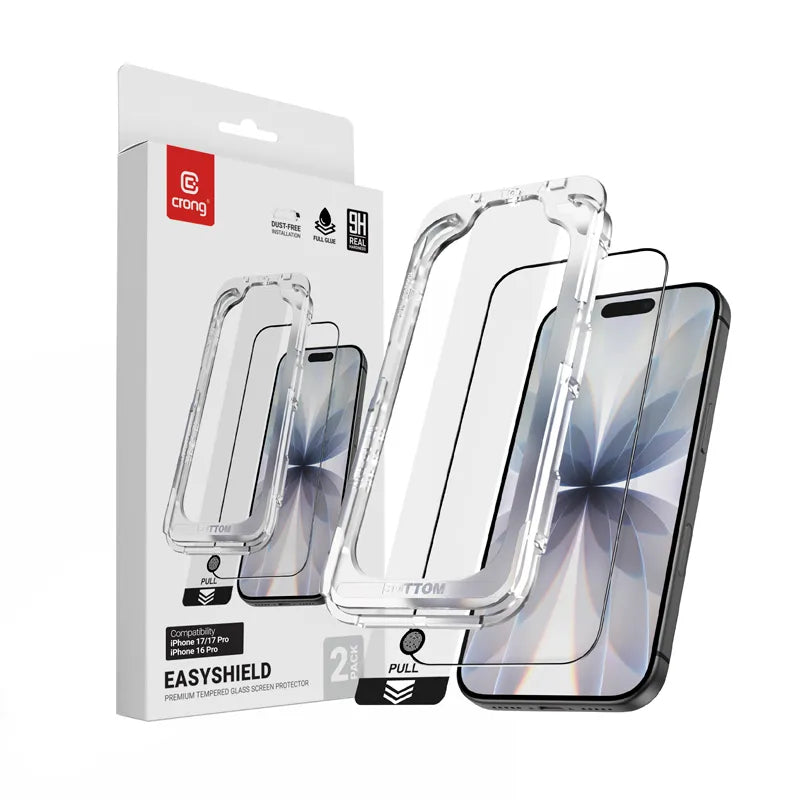 Crong EasyShield 2-Pack – Grūdintas stiklas iPhone 17 / iPhone 17 Pro / iPhone 16 Pro (2 vnt.)