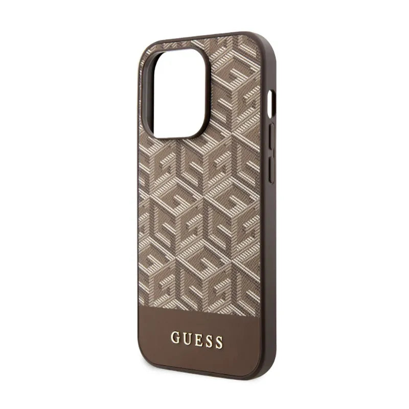 Guess GCube Stripes MagSafe – dėklas iPhone 14 Pro (rudos spalvos)