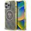 Guess IML Metal Glitter 4G Circle Triangle MagSafe – dėklas, skirtas iPhone 16 Pro Max (rudos spalvos)