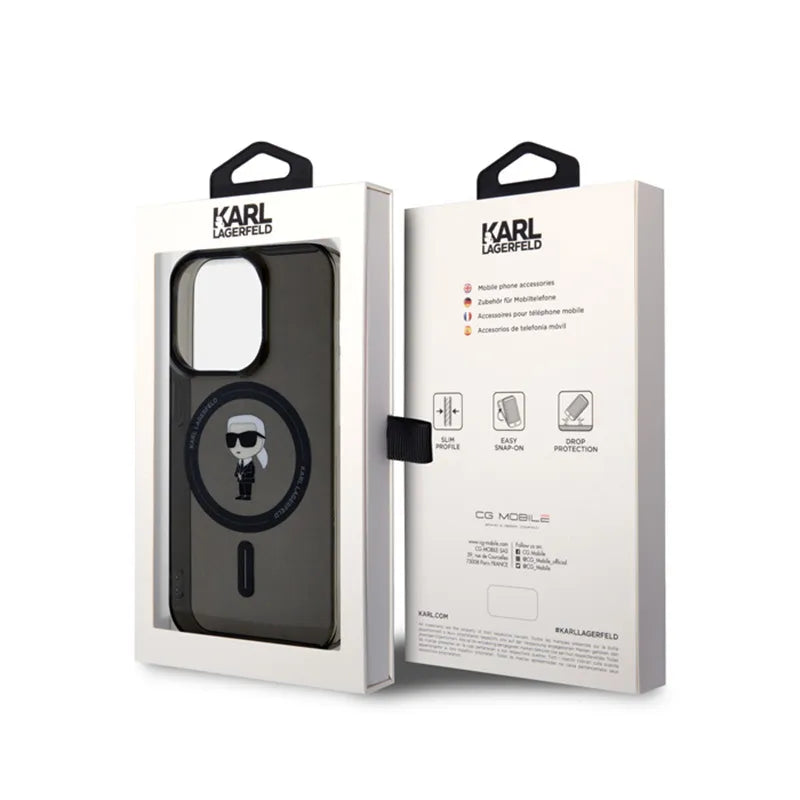 Karl Lagerfeld IML Ikonik MagSafe – dėklas iPhone 15 Pro (juodas)