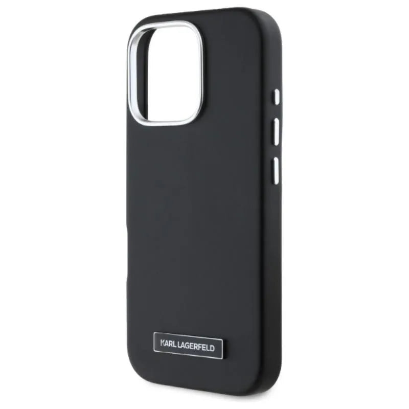 Karl Lagerfeld FW Metal Plate MagSafe - dėklas iPhone 16 Pro (juodas)
