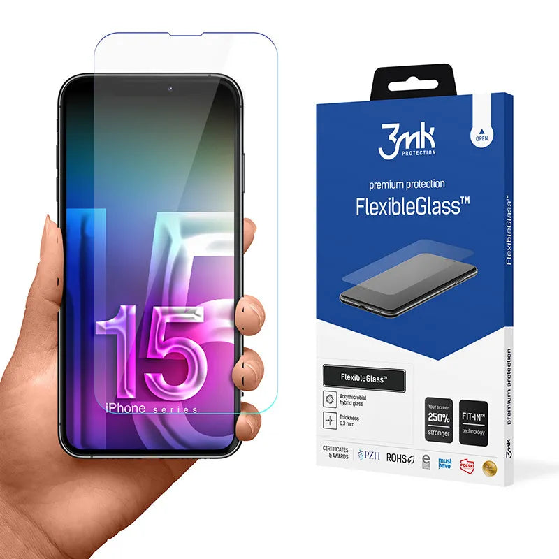 3MK „FlexibleGlass“ – hibridinis stiklas, skirtas iPhone 15 Plus