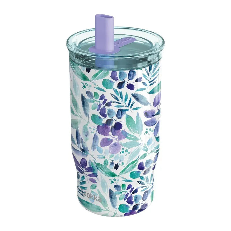 Quokka Mist – 720 ml nerūdijančio plieno termo puodelis su šiaudeliu (Violet Blooms)