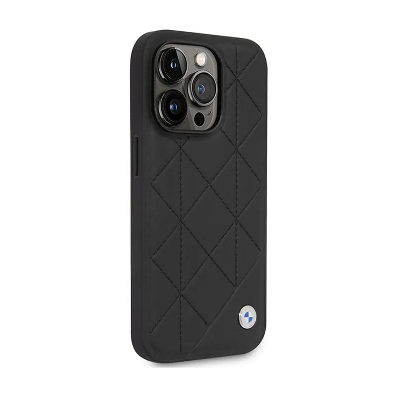 BMW Leather Quilted dėklas, skirtas iPhone 14 Pro (juodas)