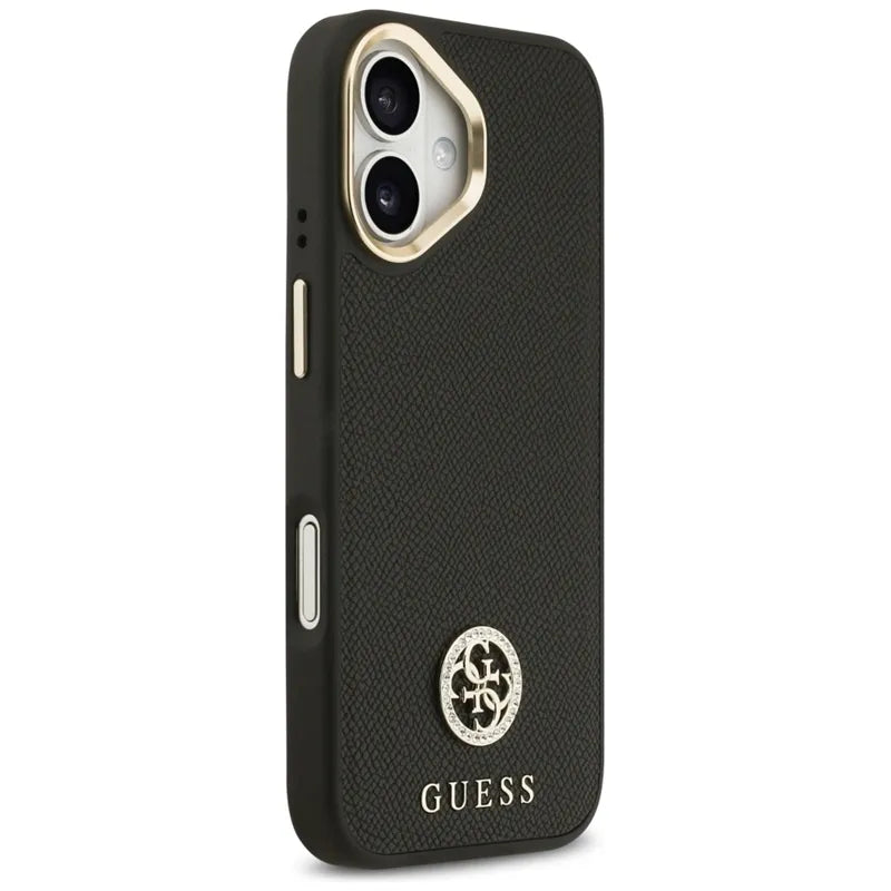 Guess Grained Strass Logo MagSafe – dėklas iPhone 17 (juodas)