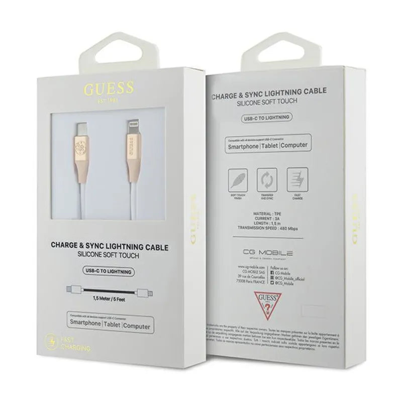 Guess Ebossed Logo - USB-C į Lightning laidas, MFi sertifikuotas, 1,5 m (auksinis)