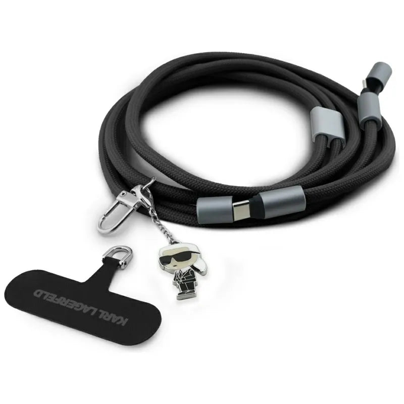 Karl Lagerfeld Crossbody Strap Ikonik Charm – universalus telefono dirželis / USB-C į USB-C laidas 1,5 m (juodas)