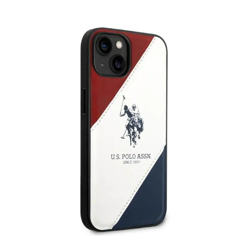 US Polo Assn Tricolor Embossed - Dėklas, skirtas iPhone 14 (baltas)