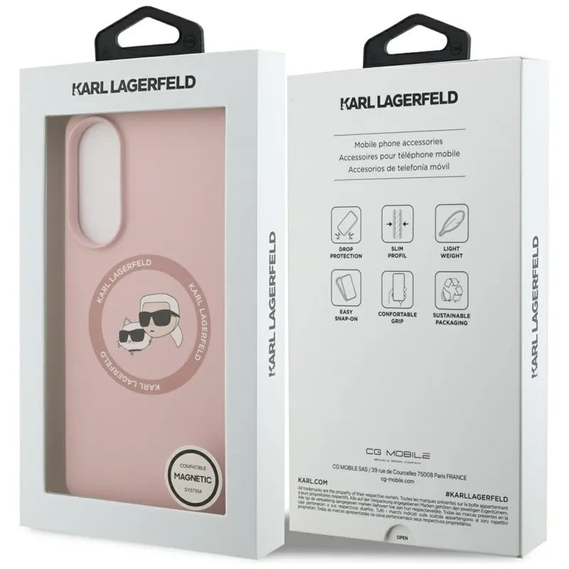 Karl Lagerfeld Silicone Double Heads And Circle MagSafe – dėklas Samsung Galaxy S25 Edge (rožinis)