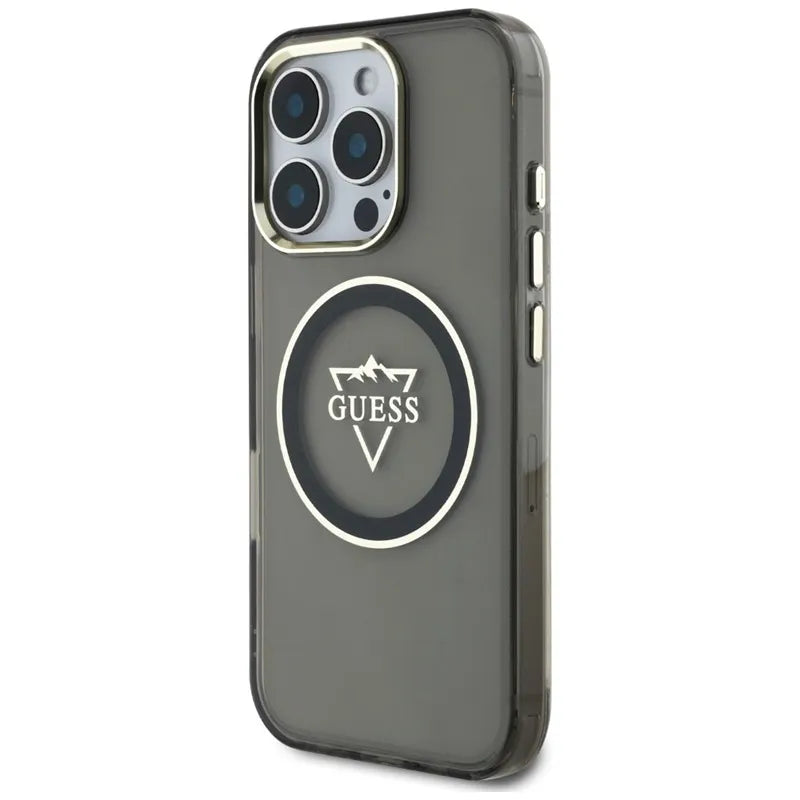 Guess IML Metal Mountain Logo MagSafe – dėklas iPhone 16 Pro Max (juodas)