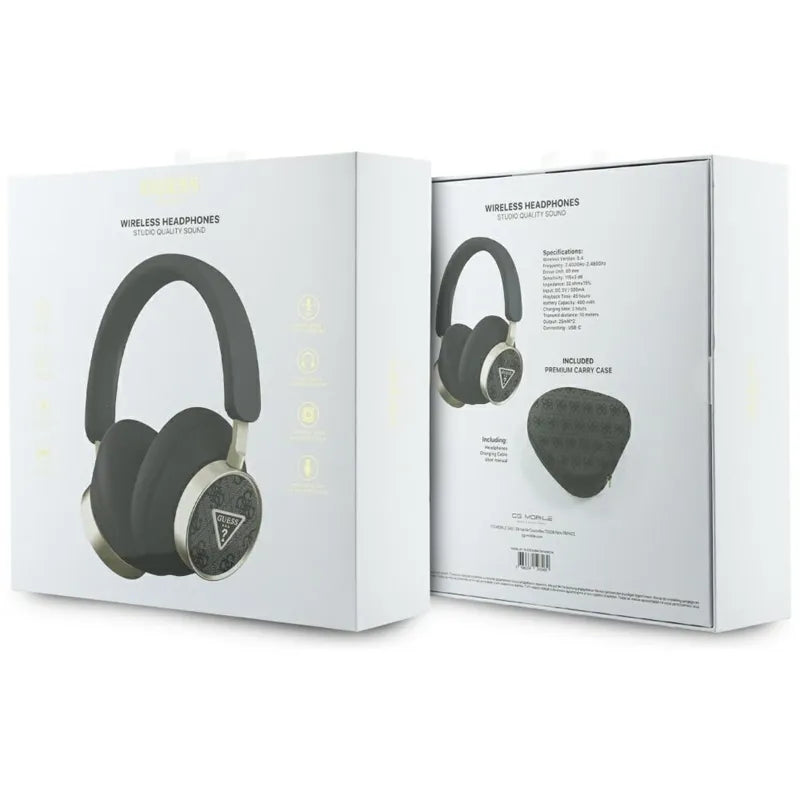 Guess 4G Triangle Logo – belaidės „Bluetooth V5.4“ ENC „on-ear“ ausinės (juodos)