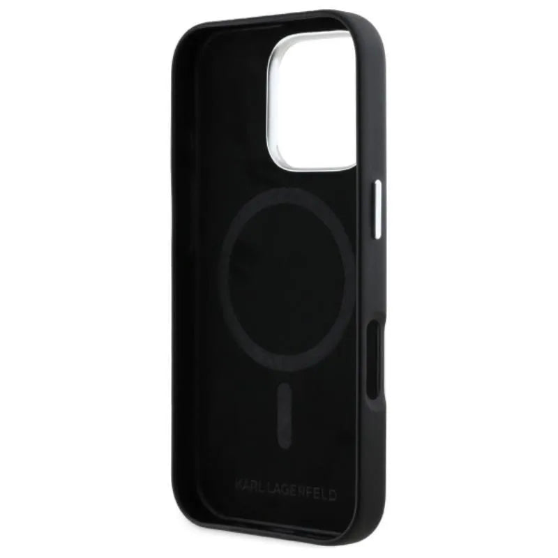 Karl Lagerfeld FW Metal Plate MagSafe - dėklas iPhone 16 Pro (juodas)
