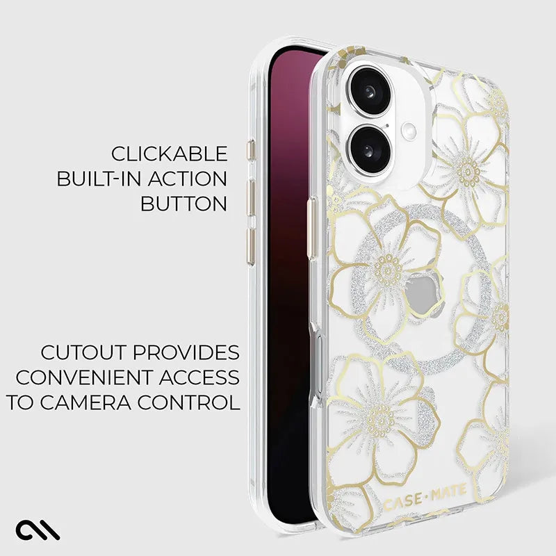 Case-Mate Floral Gems MagSafe – dėklas „iPhone 16 Plus“ (auksinis)
