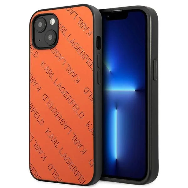 Karl Lagerfeld Perforated Allover – dėklas iPhone 13 mini telefonui (oranžinis)