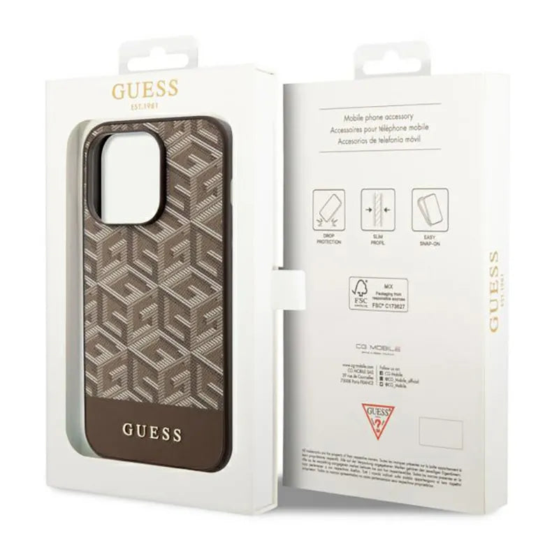 Guess GCube Stripes MagSafe – dėklas iPhone 14 Pro (rudos spalvos)