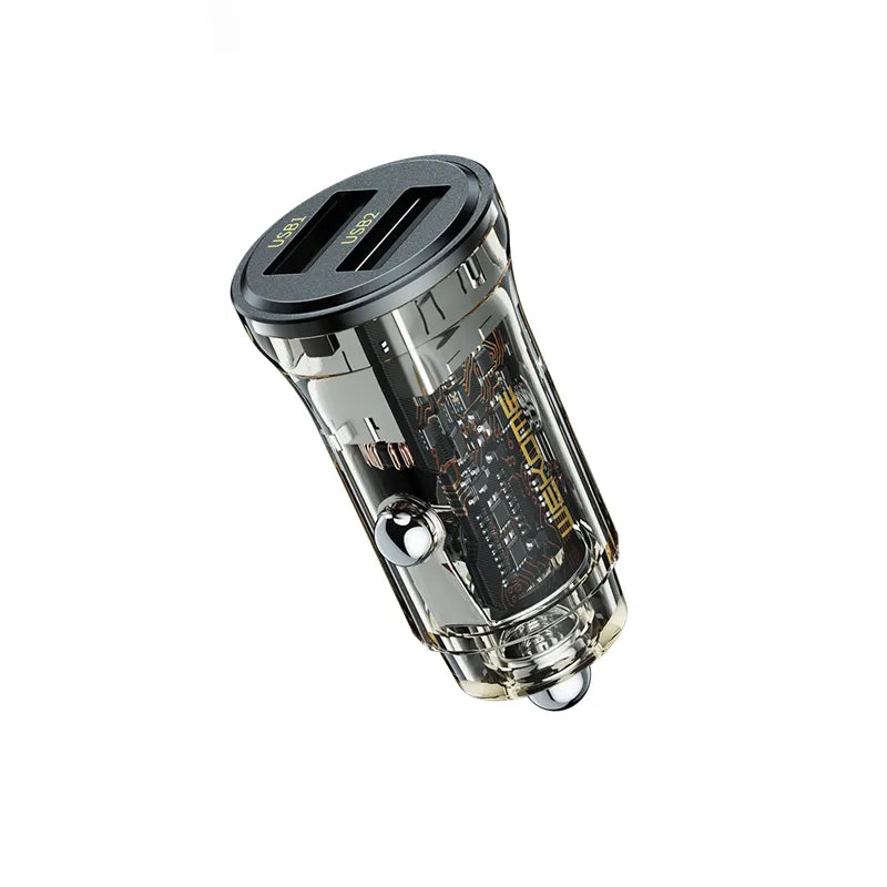 WEKOME WP-C40 Vanguard Series – automobilinis įkroviklis 2 x USB greitas įkrovimas 15W (juodas / permatomas)