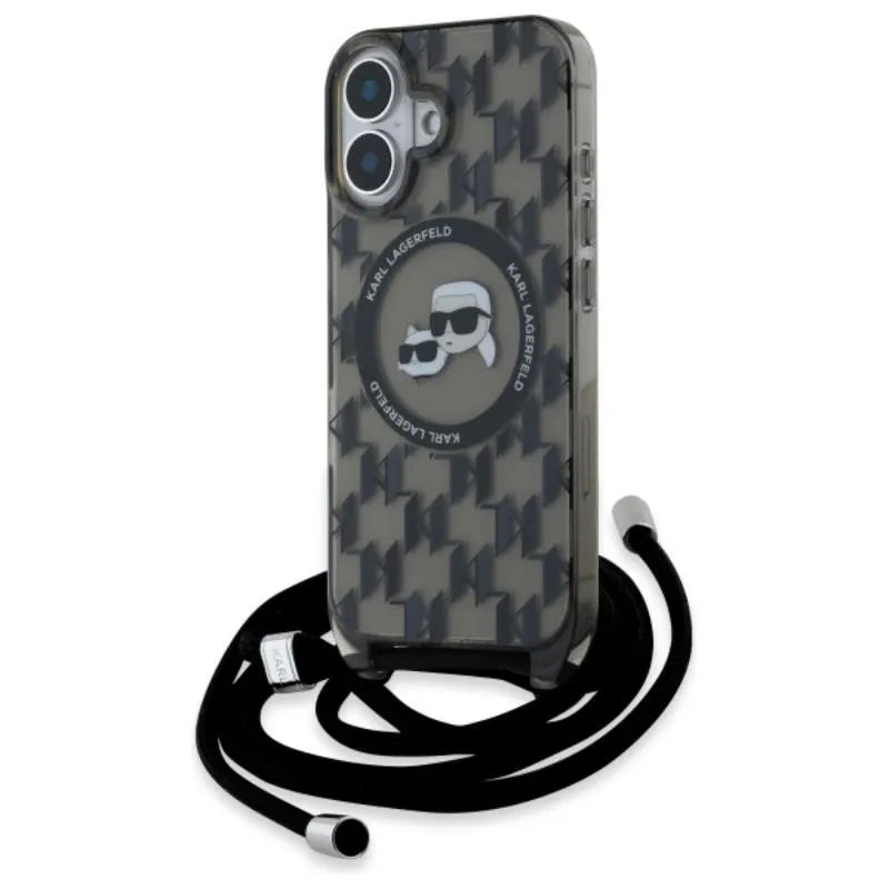 Karl Lagerfeld IML Crossbody Monogram Karl & Choupette Head MagSafe – dėklas iPhone 16 (juodas)
